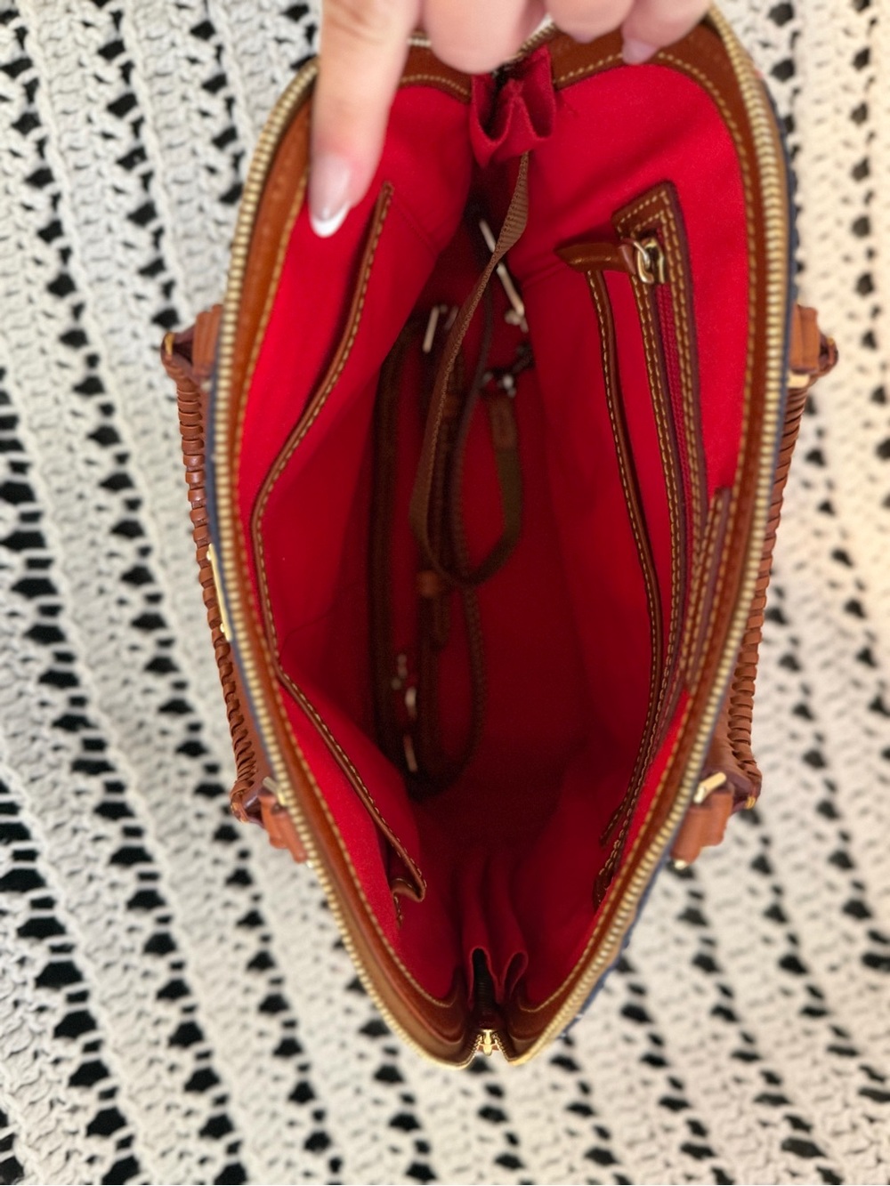 BRAND NEW Dooney & Bourke Navy and Brown New England Patriots Satchel - Picture 9 of 10